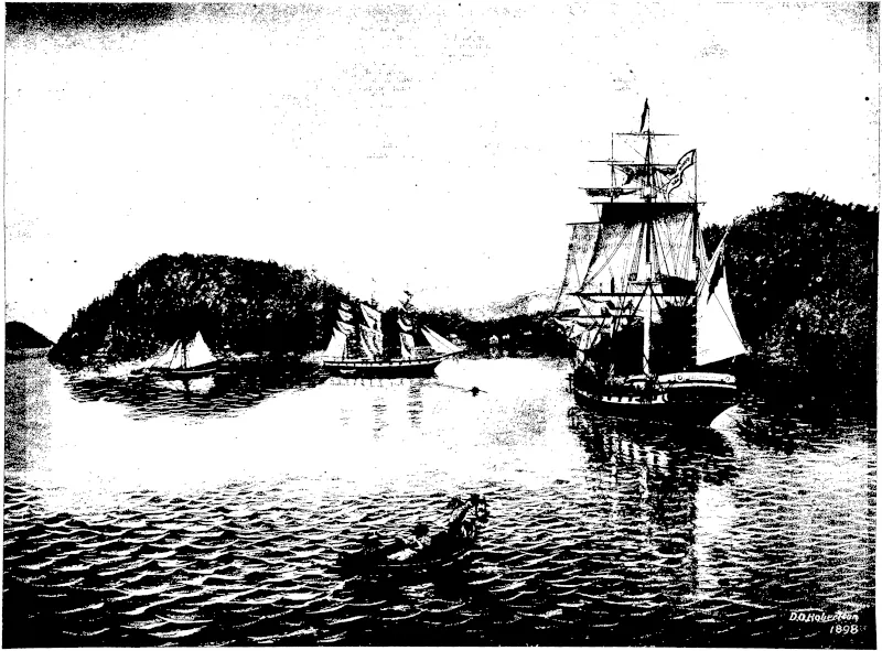 ARRIVAL OF THE PHILIP LAING AT PORT CHALMERS. APRIL 15. 1848-THE JOHN WICKLIFFE AT ANCHOR. (Otago Witness, 18 March 1908)