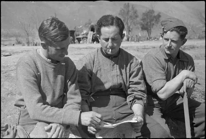 NZ Infantrymen resting after the fighting for Cassino, Italy, World War II - Photograph taken by George Kaye