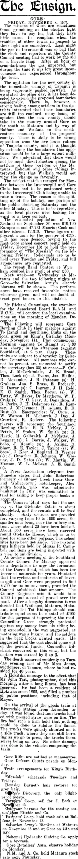 The Ensign. GORE: FRIDAY, NOVEMBER 8, 1907. (Mataura Ensign 8-11-1907)