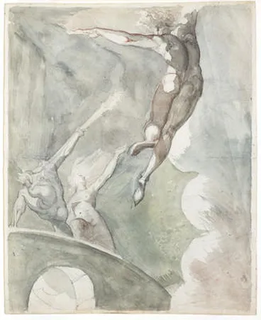 Image: Death and Sin bridging the 'Waste' of chaos and met by Satan on his return from Earth