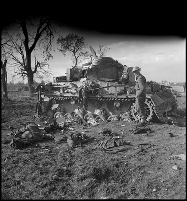 Image: German Mark IV Special Tank knocked out during fighting on the Sangro River Front, Italy, World War II - Photograph taken by George Kaye