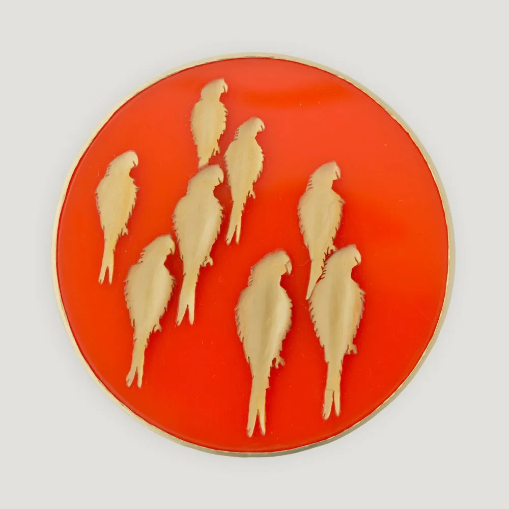 Eight macaws motif brooch