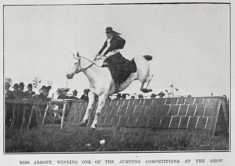 MISS ABBOTT, WINNING ONE OF THE JUMPING COMPETITIONS AT THE SHOW