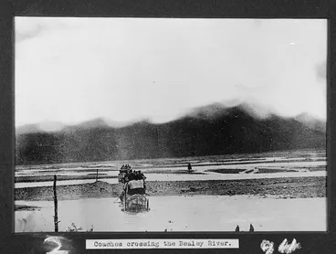 Image: Mail coaches crossing the Bealey River, Canterbury