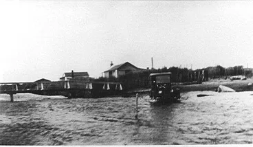 Image: Car fording across Hokio Stream, 1920s