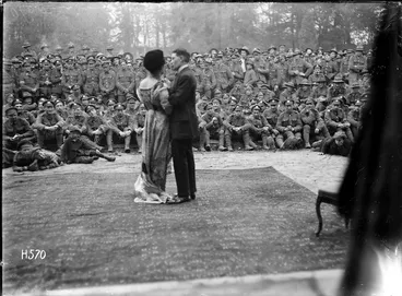 Image: Actors in an open air performance during World War I, France