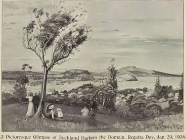 Image: A Picturesque Glimpse of Auckland Harbour from the Domain, Regatta Day, Jan. 29, 1904
