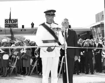 Image: Fletcher Construction Co Ltd, Civil Engineering Division - Christchurch-Lyttelton Road Tunnel: 27Feb1964 Opening day (33 items) various views of opening ceremony at tunnel entrance etc