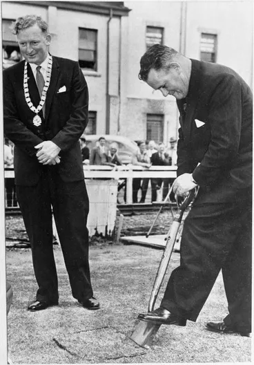Image: [Hugh] Watt turning the first sod.