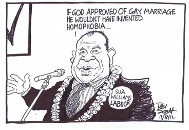 Image: Scott, Thomas, 1947- :'If God approved of gay marriage he wouldn't have invented homophobia...' 11 August 2012