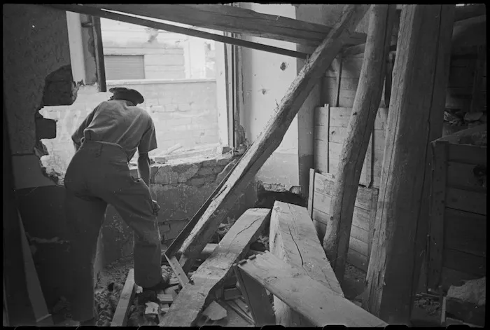 German machine gun post in the school at Orsogna, Italy, World War II - Photograph taken by George Kaye