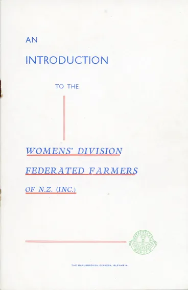 Image: An Introduction to the Women's Division Federated Farmers of NZ