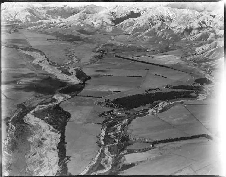 Kowai River near Springfield, Canterbury from the air