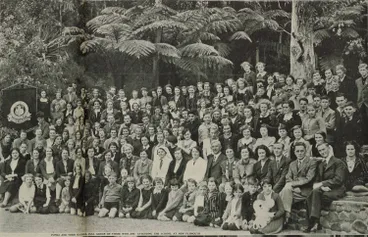 Image: Pupils and their teachers: a full group of those who are attending the school at New Plymouth
