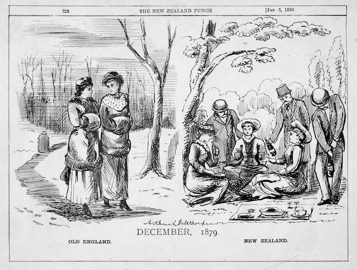 Palethorpe, Arthur, fl 1870s:December 1879. Old England. New Zealand. The New Zealand Punch (Wellington), October 11, 1879 (p. 228).