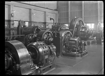 Image: Interior view of the hydroelectric power station at Otira, showing the generators, 1926