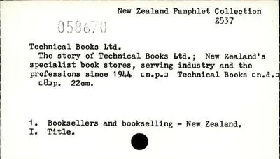 The story of Technical Books Ltd.; New Zealand's specialist book stores, serving industry and the  professions since 1944