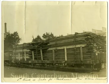 Image: [First wagon of timber for John Jackson & Co Ltd through the Otira tunnel]