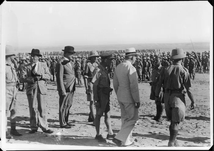 Prime Minister Peter Fraser visiting NZ soldiers, Egypt