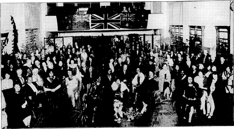 1 . ■ , ' "Evening Post" Photo. INCEPTION TO A JAPANESE GUEST.—Yuki Kimwa San, of the Japanese Secretariat of the Y.W.C.A., seated in the centre of the group, who was the guest of honour last night at. ajreception held in the hostel of the Young Women's Christian Association. Next to her, on left, is Mrs. R. Pearson, president of the Y.W.C.A., while the Mayoress, Mrs. Troup, is seated on the left of the front row. (Evening Post, 29 April 1930)