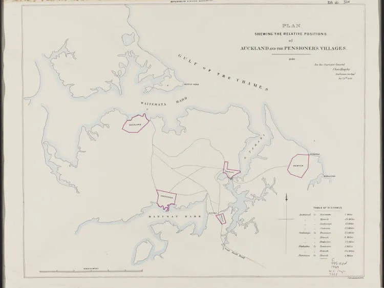 Plan shewing the relative positions of Auckland and the pensioner's villages