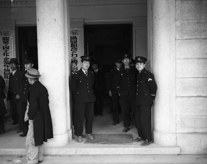 Japanese police at Korean League demonstration at Yamaguchi, Japan