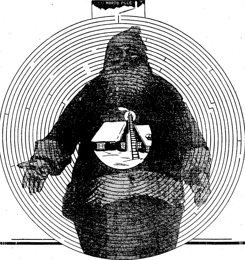 Starting at the North Pole, where Father Christmas lives, you must track him to your home, the house in the centre of Puzzle. The Solution will be found on Page 27. (Evening Post, 19 December 1927)