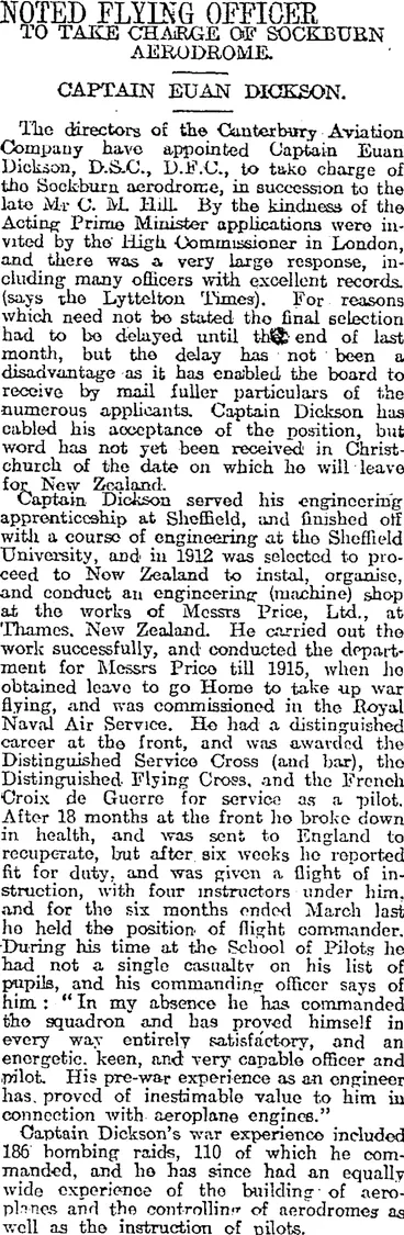 Image: NOTED FLYING OFFICER (Otago Daily Times 26-7-1919)