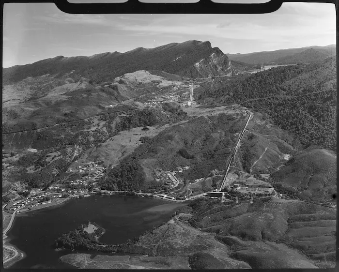 View over Lake Whakamarino and Tuai, Hawke's Bay, towards Kaitawa, including the hydro electric power development
