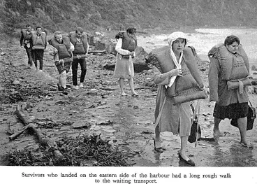 Image: Survivors who landed on the eastern side of the harbour had a long rough walk to the waiting transport