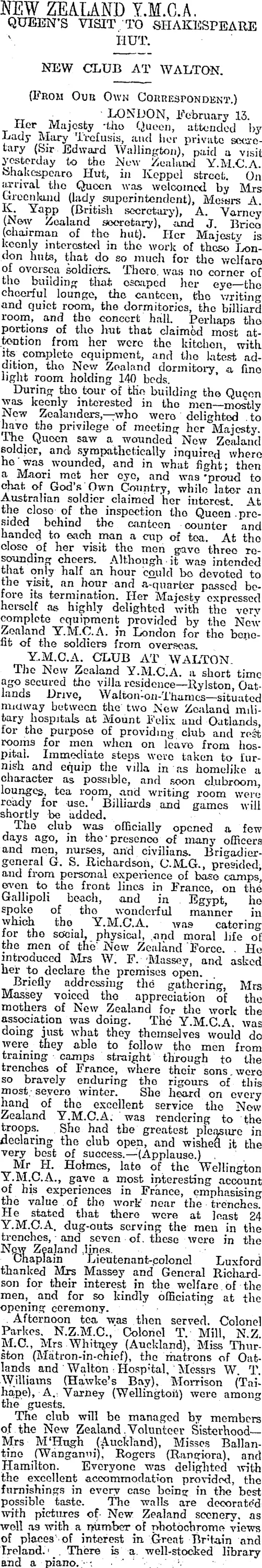 NEW ZEALAND Y.M.C.A. (Otago Daily Times 1-5-1917)