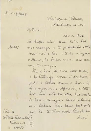 Image: Letter, Watene Toromata