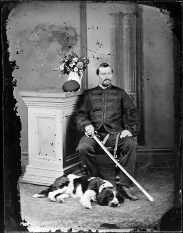 Image: Mr Hiscox, with dog and sabre