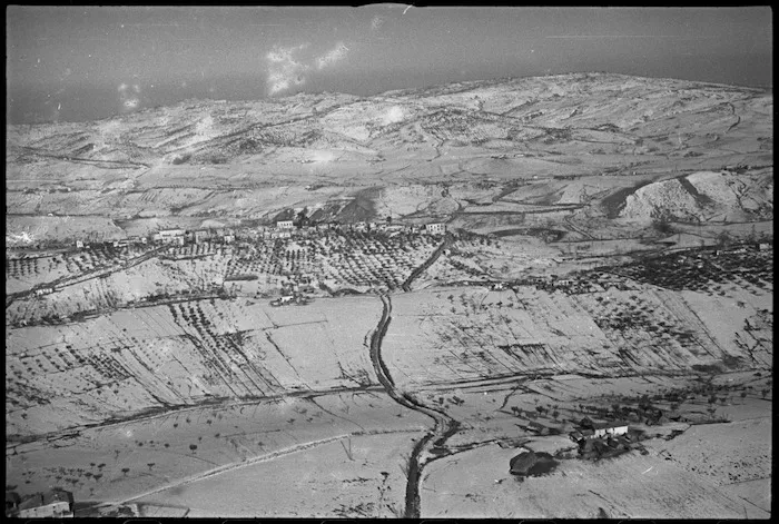 Looking along the road to the town of San Eusiamo del Sangro, Italy, World War II - Photograph taken by George Kaye