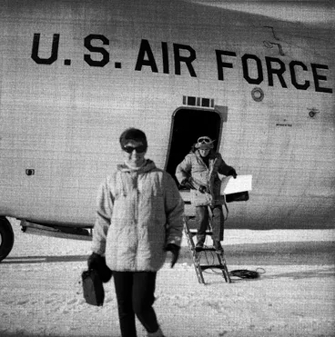 Image: Pamela Young arriving in Antarctica