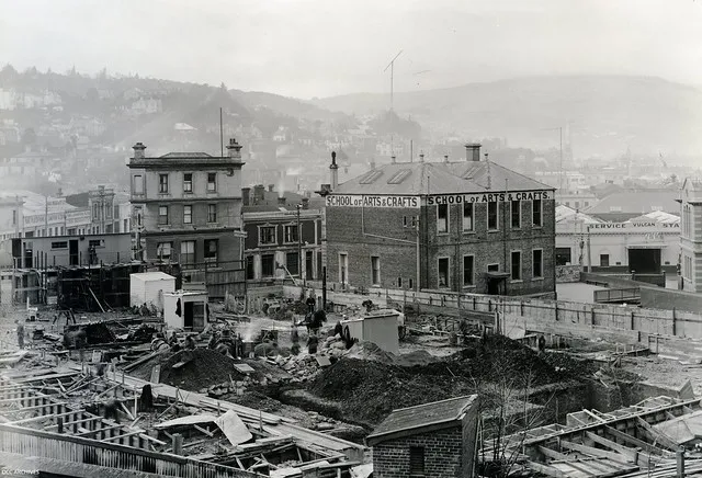 Foundation Work, looking towards Filleul Street - Dunedin Town Hall