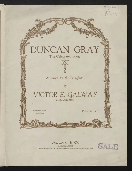 Duncan Gray : the celebrated song / arranged for the pianoforte by Victor E. Galway.