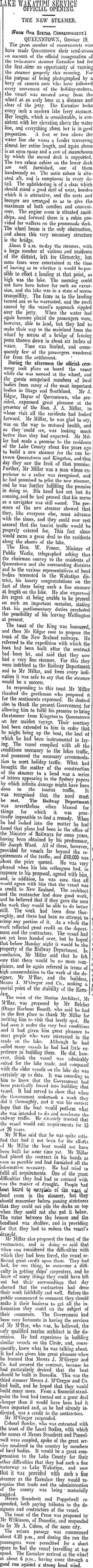 Image: LAKE WAKATIPU SERVICE. (Otago Daily Times 21-10-1912)