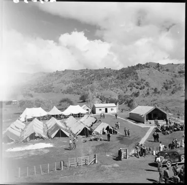 Image: Tents at Jerusalem (Hiruharama) Pa, south of Ruatoria, for visitors attending the hui for the posthumous awarding of the Victoria Cross to Te Moananui-a-Kiwa Ngarimu, at Ruatoria.