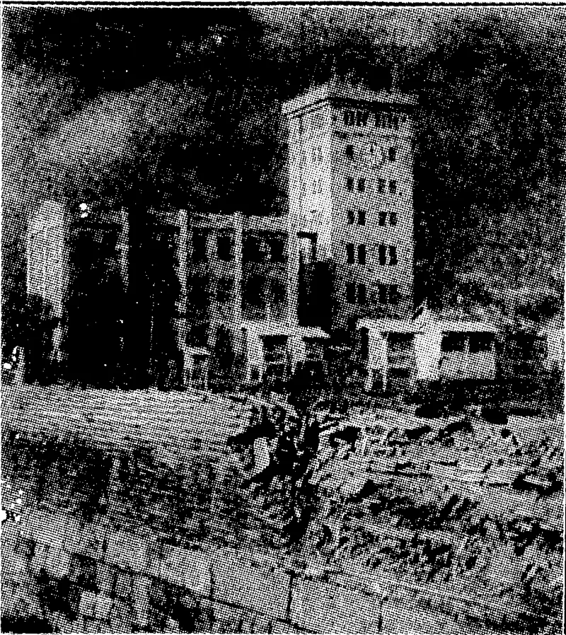 WHERE JAPANESE EARTHQUAKES, ARE RECORDED.—The Central Meteorological, Observatory afTokio^photographed. in 1923 after the big earthquake of. tliat year wKen.the.clock in,the tower ivas stopped at 11.58 a.m. on Ist September by■ the earthquake. . . (Evening Post, 27 November 1930)