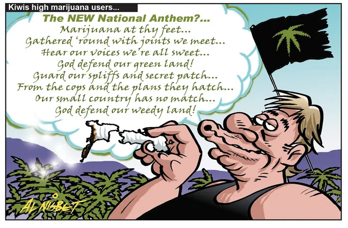 Nisbet, Alistair, 1958- :Kiwis high marijuana users... the NEW National Anthem... 22 January 2012