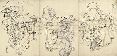 Yoshitsune with his Attendants Scene from the Kabuki theatre