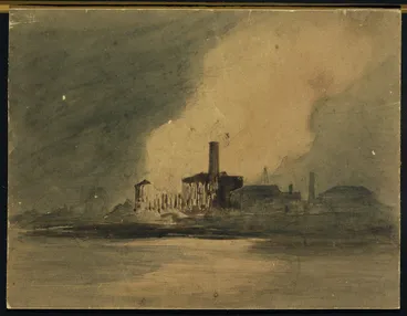 Image: Glaisher, Cecilia Louisa, 1828-1892 :Fire at Greenwich [ca 1840?]