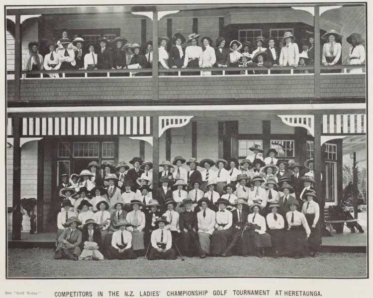 Competitors in the N.Z. Ladies' Championship Golf Tournament at Heretaunga