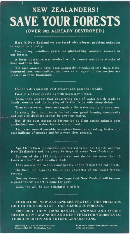 New Zealanders! Save your forests poster