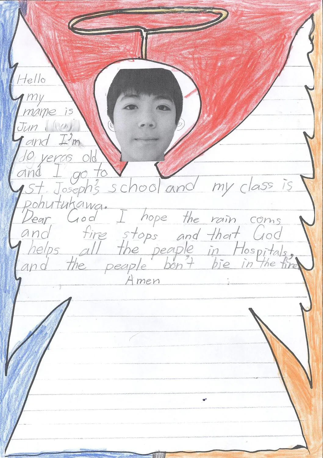 Letter - Jun to The Alfred Hospital Burns Unit, St. Joseph's School, Oamaru, New Zealand, Feb 2009