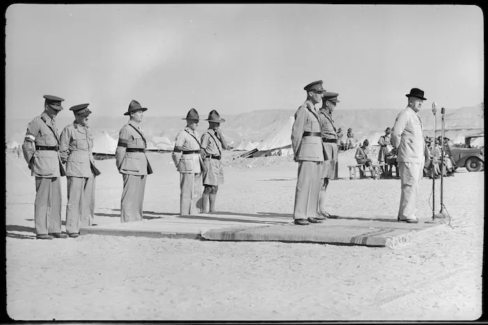 High Commissioner William Joseph Jordan inspects troops at Maadi Base Camp, World War II