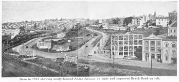 Image: Beach Road and Anzac Avenue, Auckland Central, 1921