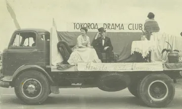 Image: Egmont Box Company Limited. Tokoroa Drama Club float in a procession, 1950s to 1960s