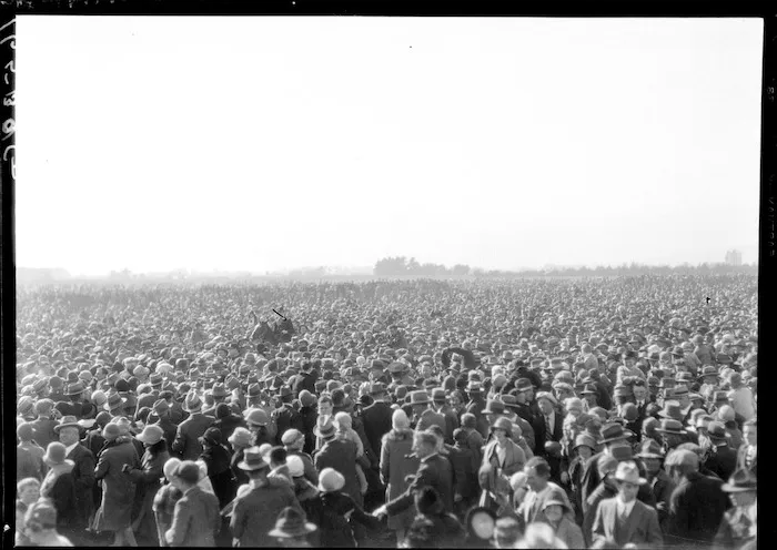 Arrival of the Southern Cross in New Zealand. Location unidentified, possibly Christchurch